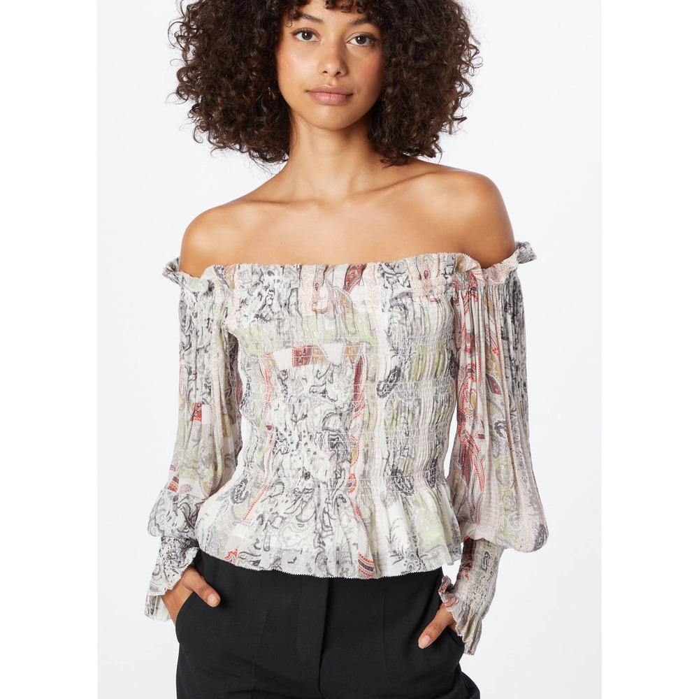 AllSaints Lara Makutu Top Off The Shoulder Smocked Boho Paisley Soft Pink NWT 8